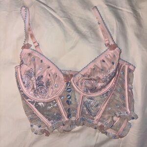 For Love And Lemons Pink Floral Lace Bustier